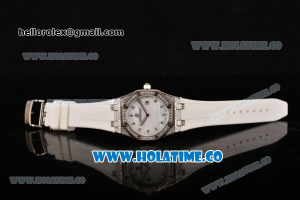 Audemars Piguet Royal Oak Lady Swiss Quartz Steel/Diamonds Case with White MOP Dial and Diamonds Bezel (EF) - Click Image to Close